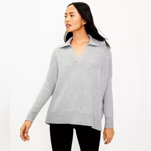 Loft grey v neck collared split hem sweater